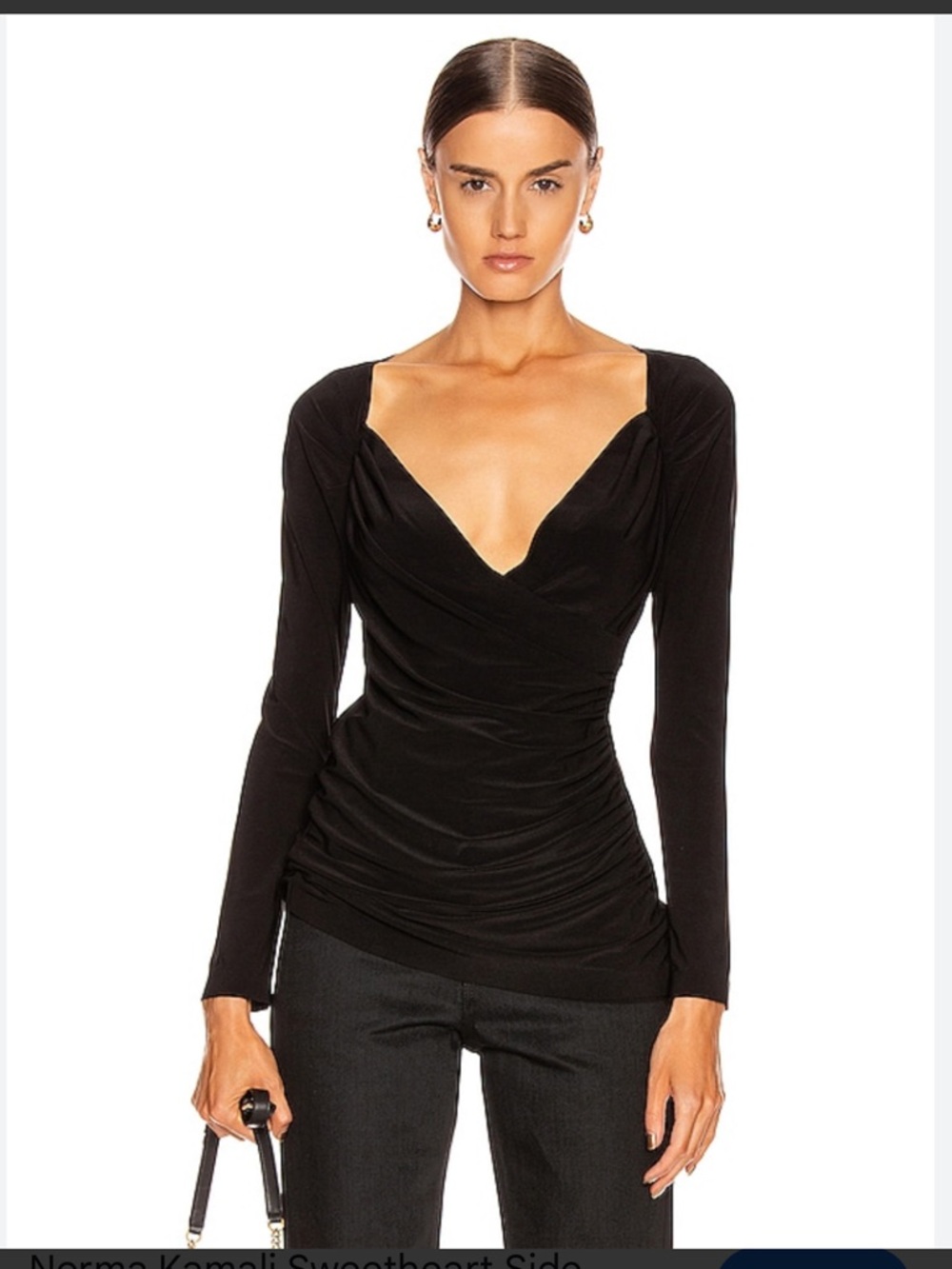 Norma Kamali Black Lycra Sweetheart Side Drape Top medium